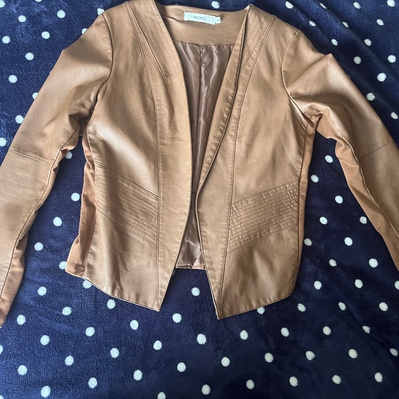 Ricki's Womens Faux Leather Open Front Blazer Jacket Cognac Brown Size Medium - Picture 1 of 5